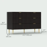 HOMCOM Modern Chest of Drawers 6 Drawer Dresser for Bedroom with Gold Legs and Handles, Black(m-3)
