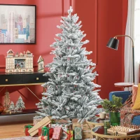 HOMCOM 6ft Artificial Flocked Christmas Tree with Snow Tips, Easy Assembly, Hinged Xmas Tree for Home Office Holiday(m-2)