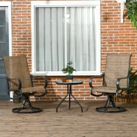 Outsunny 2-Piece Swivel Patio Dining Chairs, 360° Swivel Rocking Outdoor Chairs with Curved Armrests, Breathable Mesh Seat & S Shape Backrest for Yard, Lawn, Porch, Brown(m-8)