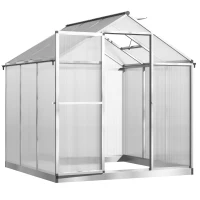 Outsunny 6' L x 6' W Walk-In Polycarbonate Greenhouse with Roof Vent for Ventilation & Rain Gutter for Winter(m-11)
