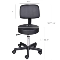 HOMCOM PU Leather Adjustable Rolling Stool, Round Swivel Drafting Stool with Back, Wheels, Black(m-3)