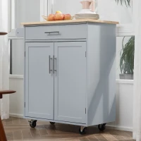 HOMCOM Kitchen Island Cart, Rolling Island Table with Solid Wood Top, Trolley Cart with Drawer, Storage Cabinet & Towel Rack, Gray(m-10)