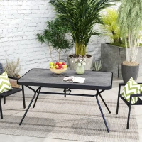 Outsunny Rectangle Outdoor Dining Table for 6, with 1.7" Umbrella Hole, Easy Clean DPC Plastic Tabletop, 55" x 31.5" x 28"(m-8)