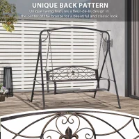 Outsunny 2 Seater Porch Swing Chair, Weather Resistant Outdoor Swing Seat with Metal Frame for Garden, Backyard, Lawn, Black(m-5)