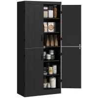HOMCOM 70" 4-Door Storage Cabinet, Freestanding Pantry Cabinet with Adjustable Shelves for Living Room, Black(m-11)