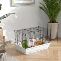 PawHut Rabbit Guinea Pig Cage, Bunny Cage Pet Pen with Sliding-Out Trays, Bottom Wood Board, Doors, 24" x 15" x 16"(m-1)
