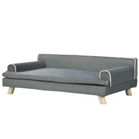 PawHut Dog Bed, Large Dog Couch with Washable Cover, Wooden Legs, Elevated Fancy Foam Pet Sofa for Medium & Large Breeds, Gray(m-11)