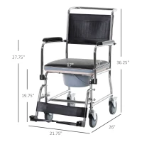HOMCOM Shower Rolling Chair Personal Mobility Assist Bedside Commode Toilet Chair with Detachable Bucket Armrest Wheelchair Design Armchair for Elder Disabled Pregnant, Black(m-3)