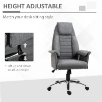 HOMCOM High Back Fabric Executive Chair with Padded Armrests, Ergonomic Home Office Chair with Headrest, Adjustable Height- Light Grey(m-5)