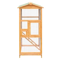 PawHut 65" Wooden Aviary Bird Cage Outdoor Large Bird Play House Ladder Feeder Stand With 2 Doors & Easy Pullout Tray(m-9)