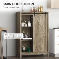 HOMCOM Accent Storage Cabinet, Sideboard, 3-Tier Kitchen Cabinet with Barn Door and Adjustable Shelf, Antique Gray(m-6)