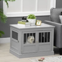 PawHut Wooden Dog Crate End Table, Dog Crate Furniture with Triple Doors, Puppy Crate for Small Dogs Indoor Use, Dark Gray(m-10)