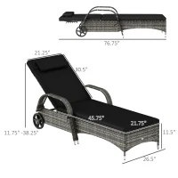 Outsunny 2 Reclining Chaise Lounge Chairs, Rolling Outdoor Chairs with Cushion, Pillow, Headrest, Armrests, and Wheels, Black(m-3)