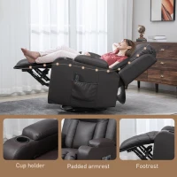HOMCOM Swivel Massage Recliner Chair Rocker, Overstuffed Manual Reclining Sofa, PU Leather Rocking Chair with Side Pockets, Cup Holders, for Living Room, Nursery, Brown(m-9)