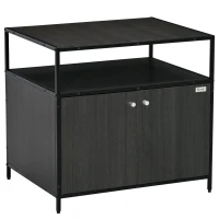 PawHut Wooden Cat Litter Box Enclosure, Hidden Kitten Washroom, Indoor End Table with Magnetic Doors & Storage Shelves, Black(m-11)