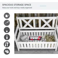 Outsunny Wooden Outdoor Storage Bench 2-Person Patio Bench with Louvered Side Panels and X-Shape Back for Garden, Patio, White(m-5)