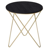 HOMCOM 17" Round Sofa Side Table, Wood Top End Table, Accent Coffee Table with Metal Leg for Living Room, Bedroom, Black and Gold(m-2)