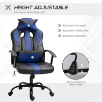 Vinsetto Office Chair High Back Racing Style Gaming Chair Adjustable PU Leather Swivel Computer Task Seat with Lumbar Support and Pillow Blue(m-4)