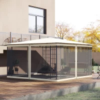 Outsunny Replacement Mosquito Netting for Gazebo 13' x 13' Black Screen Walls for Canopy with Zippers for Parties and Outdoor Activities, Cream White(m-1)