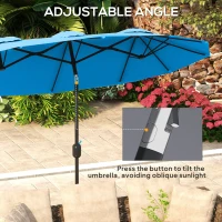 Outsunny Double-sided Patio Umbrella, 9.5' Outdoor Umbrella with Push Button Tilt and Crank, 3 Air Vents and 12 Ribs, Cyan Blue(m-4)