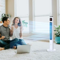 HOMCOM Freestanding Tower Fan Cooling for Home Bedroom with Oscillating, 3 Speed, 12h Timer, LED Sensor Panel, Remote Controller, White(m-8)