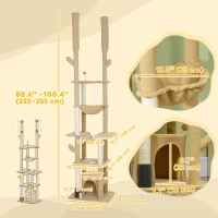 PawHut 89"-100" Floor to Ceiling Cat Tree Cat Tower for Large Cats w/ Scratching Posts, Grooming Brush Post, Cat Condo, Brown(m-3)