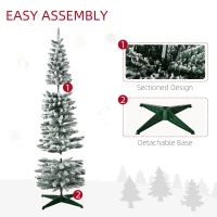 HOMCOM 6' Snow Flocked Artificial Pencil Christmas Tree, Slim Xmas Tree with Realistic Branches and Plastic Base Stand for Indoor Decoration, Green(m-6)