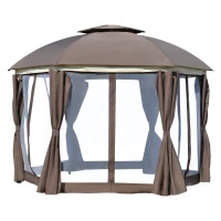Outsunny 12' x 12' Outdoor Gazebo Canopy, Dome Patio Gazebo Netting Sidewalls and Curtains, Double Vented Roof, Brown(m-2)