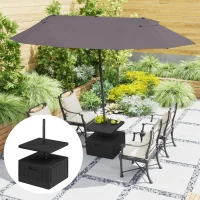 Outsunny 3-in-1 Outdoor Umbrella Base with Table Tray, Coffee End Table, Planter Box with Drain Hole, 175 lbs. Capacity Heavy Duty Fillable Patio Umbrella Stand Table with Wheels and Handles, Black(m-10)