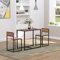 HOMCOM 3-Piece Industrial Dining Table Set for 2, Kitchen Table and Chairs, Dining Room Sets for Small Spaces, Rustic Brown(m-9)