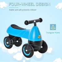 Qaba Baby Balance Bike for 18-36 Months, Toddler No Pedal Ride-on Walking Bike with 4 Wheels Gifts for Boys Girls, Blue(m-5)
