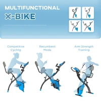 Soozier Folding Exercise Bike, 3-in-1 Recumbent Exercise Bike, Upright Workout Bike & Arm Resistance Bands, Adjustable Seat, 8-Level Magnetic Resistance, Blue(m-8)