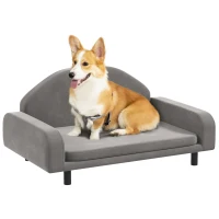 PawHut Raised Dog Sofa for Small and Medium Dogs with Soft Cushion, Gray(m-11)