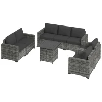 Outsunny Patio Furniture Set, Cushions, Sofa, Loveseat, Fire Pit Table, Gray(m-1)