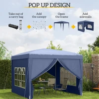 Outsunny 10'x10' Outdoor Pop Up Party Tent Wedding Gazebo Canopy with Carrying Bag (Blue)(m-4)
