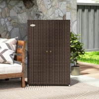 Outsunny Outdoor Storage Cabinet with Shelves, Rattan Pool Towel Storage Cabinet with Removable Shelf & Drawer, Mixed Brown(m-8)