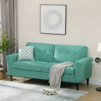 HOMCOM 3 Seater Sofa, Upholstered Couch for Bedroom, Modern Sofa Settee with Padded Cushion, Button Tufting and Wood Legs for Living Room, Green(m-1)