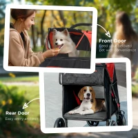 PawHut Dog Stroller for Large Medium Small Dogs up to 66 Lbs. 23.5" in Body Length, One-Click Foldable Pet Cat Stroller with Storage, Shock Absorption Wheels, Mesh Window, Safety Leash, Red(m-7)