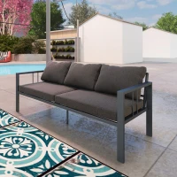 Outsunny 3-Seat Aluminum Outdoor Couch Patio Sofa with Cushions, Wide Seat, Armrests for Garden, Backyard, Balcony, Dark Grey(m-9)