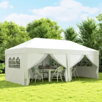 Outsunny 10' x 20' Pop Up Canopy Tent Outdoor Portable Easy Up Party Tent Garden Shade Shelter with Walls Carrying Bag, White(m-8)