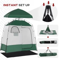 Outsunny Two Room Pop Up Shower Tent with Shower Bag, Floor and Carry Bag, Green(m-6)