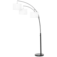 HOMCOM Arc Floor Lamp with 3 Hanging Drum Shape Lampshade, Flexible Steel Pole and Marble Round Base, Black/White(m-11)