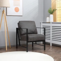 HOMCOM Industrial Accent Chairs with Cushioned Seat and Back, Upholstered Faux Leather Armchair for Bedroom, Living Room Chair with Arms and Steel Legs, Grey(m-8)