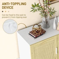 HOMCOM Boho Kitchen Cabinet, Buffet Cabinet with 3 Rattan Doors and Adjustable Shelves for Dining Room, White and Natural(m-7)