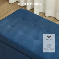 HOMCOM Rectangular Entry Bench, Tufted Upholstered Linen Fabric Wood Feet Storage Ottoman Bench, Blue(m-5)