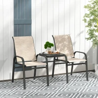 Outsunny Outdoor Loveseat with Glass Table, Garden Patio Bench with Breathable Mesh Seat, High Back, Armrests, Brown(m-1)