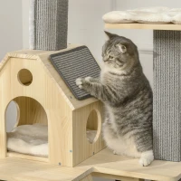 PawHut 49" Cat Tree, Cute Cat Tower with Pillow Covered Perches, Spinning Toy, Cat Condo, Scratching Posts, Ladder, Cat Activity Center, Cat Furniture for Indoor Cats, Natural(m-7)