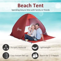 Outsunny Pop Up Beach Tent Portable Sun Shelter UV Protection Outdoor Patio with Carry Case & Stakes Red(m-4)