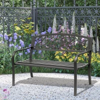 Outsunny 50" Garden Bench Outdoor Loveseat with Vintage Bird Pattern Cast Metal - Black(m-8)