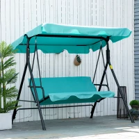 Outsunny 3-Seat Outdoor Patio Swing Chair with Removable Cushion, Steel Frame Stand and Adjustable Tilt Canopy for Patio, Garden, Poolside, Balcony, Backyard, Green(m-2)